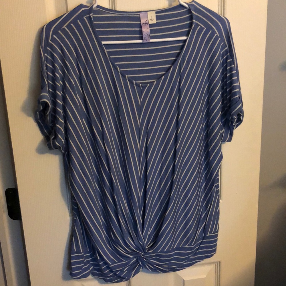 Soft blue and white stripped top.